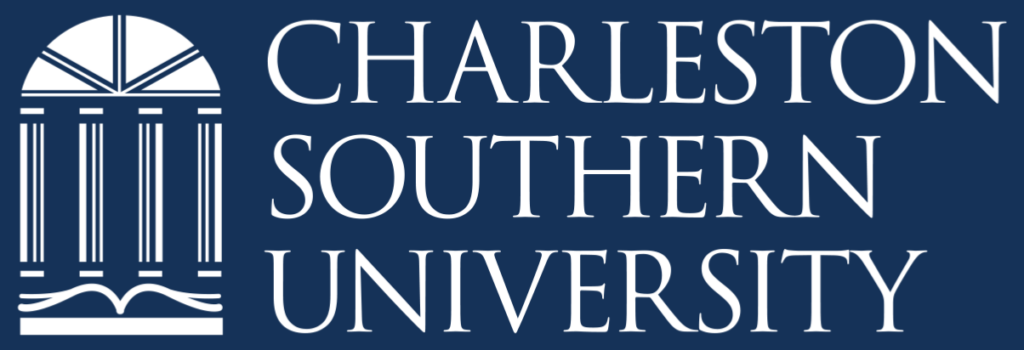 Charleston Southern University Logo - white logo on blue background